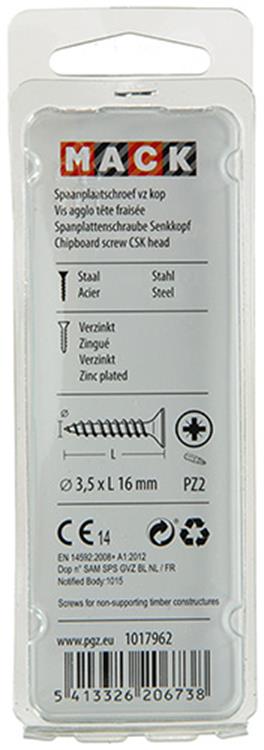 Mack 1017962 - tornillo para aglomerado con cabeza galvanizado amarillo 165ud 3,5 x 16 mm | 5 piezas