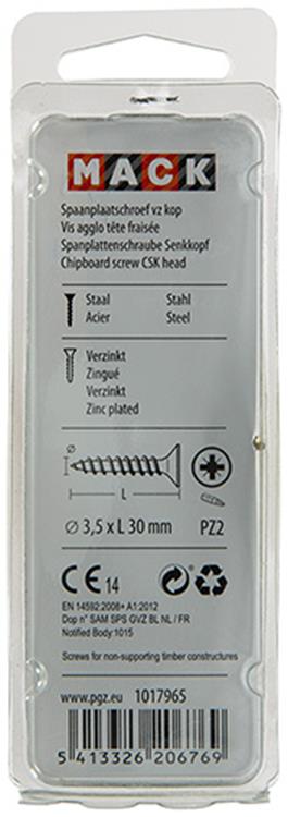 Mack 1017965 - tornillo para aglomerado con cabeza chapada en amarillo. 75 piezas 3,5 x 30 mm | 5 piezas