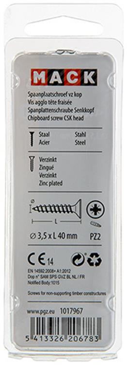 Mack 1017967 - tornillo para aglomerado con cabeza chapada en amarillo. 55 piezas 3,5 x 40 mm | 5 piezas
