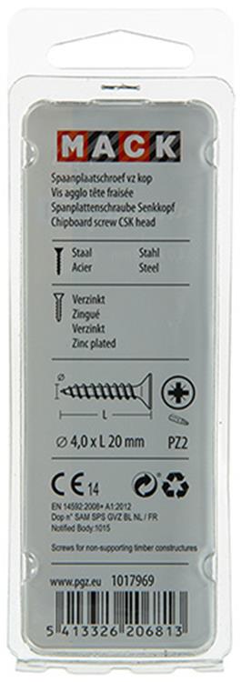 Mack 1017969 - tornillo para aglomerado con cabeza chapada en amarillo. 80 piezas 4,0 x 20 mm | 5 piezas