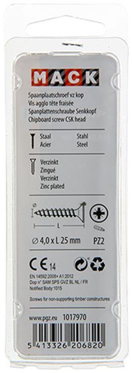 Mack 1017970 - tornillo para aglomerado con cabeza chapada en amarillo. 70 piezas 4,0 x 25 mm | 5 piezas