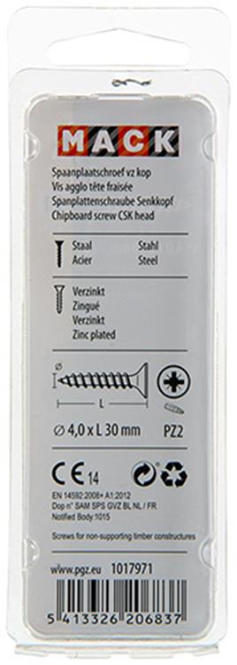 Mack 1017971 - tornillo para aglomerado con cabeza chapada en amarillo. 60 piezas 4,0 x 30 mm | 5 piezas