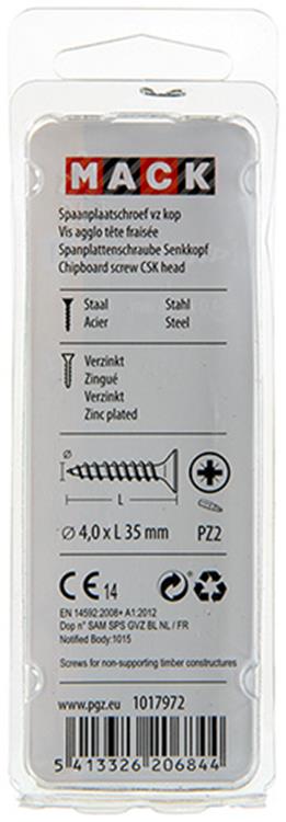 Mack 1017972 - Tornillo para aglomerado con cabeza chapada en amarillo. 50 piezas 4,0 x 35 mm | 5 piezas