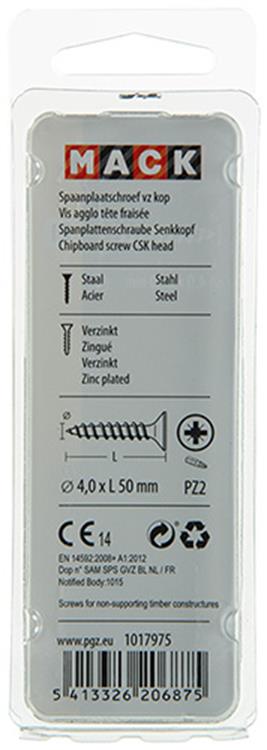 Mack 1017975 - Tornillo para aglomerado con cabeza chapada en amarillo. 35 piezas 4,0 x 50 mm | 5 piezas