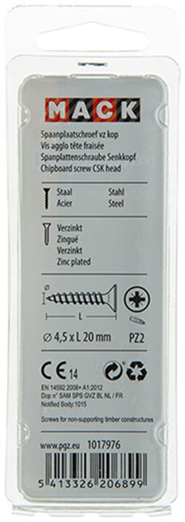 Mack 1017976 - tornillo para aglomerado con cabeza chapada en amarillo. 70 piezas 4,5 x 20 mm | 5 piezas