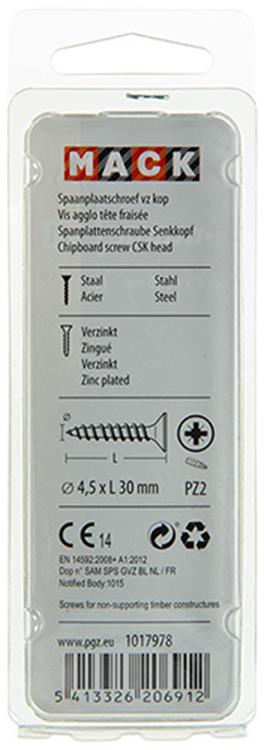 Mack 1017978 - tornillo para aglomerado con cabeza chapada en amarillo. 50 piezas 4,5 x 30 mm | 5 piezas