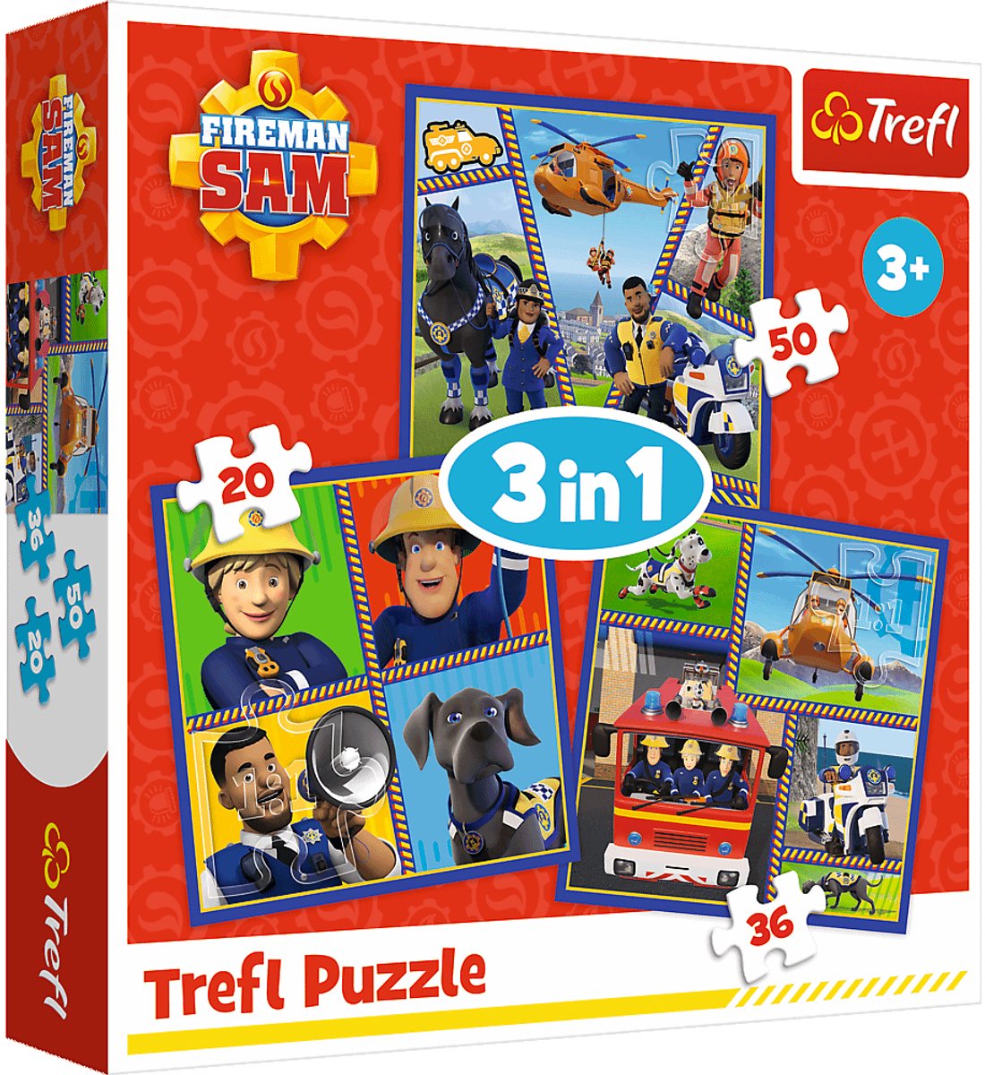 Puzzle Trefl - Sam il pompiere Puzzle 3 in 1 per bambini in cartone.