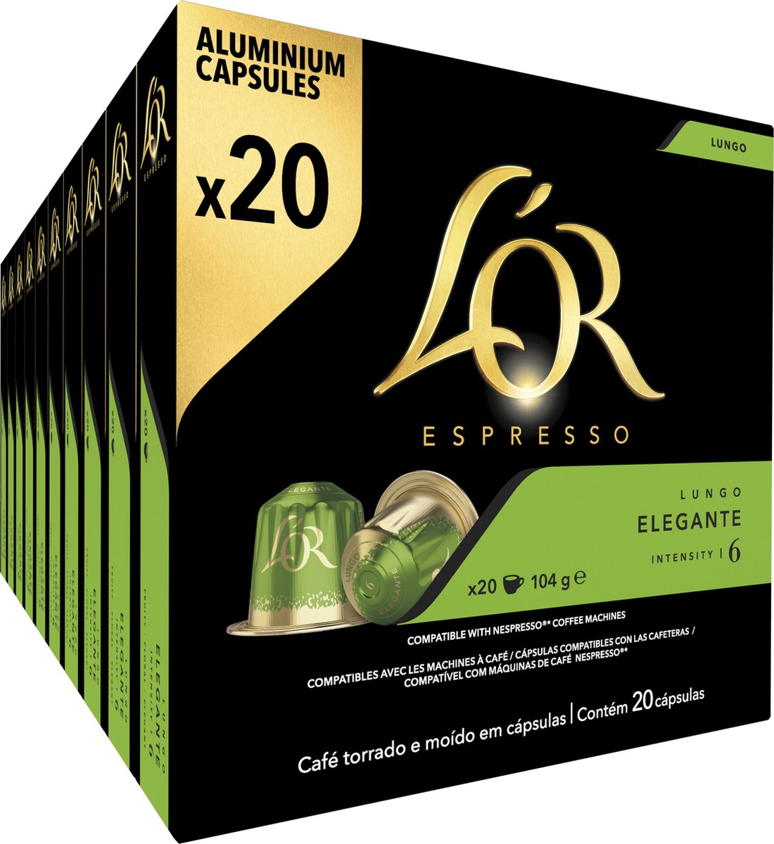 Tazzine caffè eleganti L'or lungo - intensità 6 12 - 10 x 20 capsule