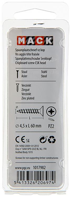 Mack 1017982 - Tornillo para aglomerado con cabeza chapada en amarillo. 25 piezas 4,5 x 60 mm | 5 piezas