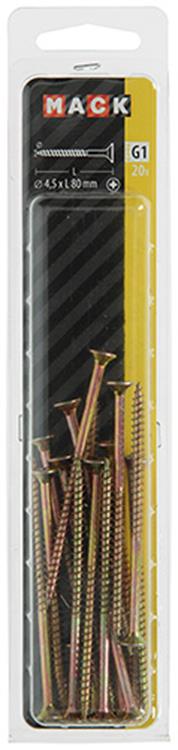 Mack 1017983 - Tornillo para aglomerado con cabeza chapada en amarillo. 20 piezas 4,5 x 80 mm | 5 piezas