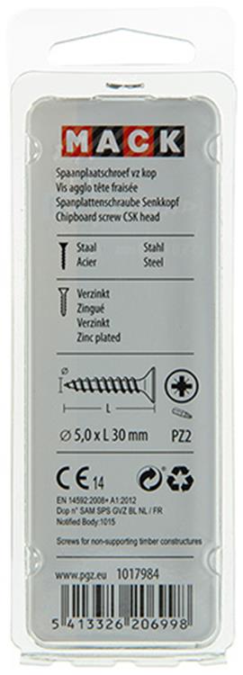 Mack 1017984 - Tornillo para aglomerado con cabeza chapada en amarillo. 40 piezas 5,0 x 30 mm | 5 piezas