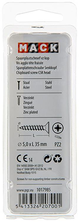 Mack 1017985 - tornillo para aglomerado con cabeza chapada en amarillo. 35 piezas de 5,0 x 35 mm | 5 piezas