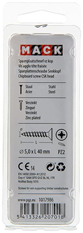 Mack 1017986 - Tornillo para aglomerado con cabeza chapada en amarillo. 30 piezas 5,0 x 40 mm | 5 piezas