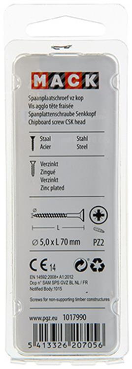 Mack 1017990 - Tornillo para aglomerado con cabeza chapada en amarillo. 20 piezas 5,0 x 70 mm | 5 piezas