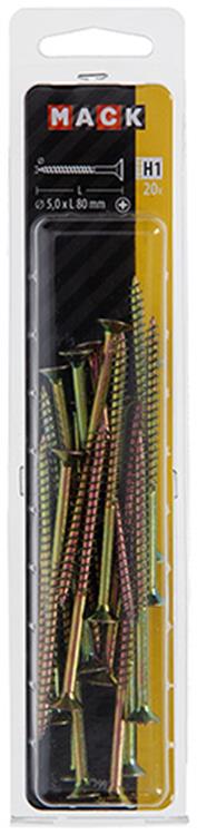 Mack 1017991 - Tornillo para aglomerado con cabeza chapada en amarillo. 20 piezas 5,0 x 80 mm | 5 piezas