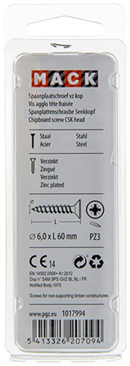 Mack 1017994 - Tornillo para aglomerado con cabeza chapada en amarillo. 16 piezas 6,0 x 60 mm | 5 piezas