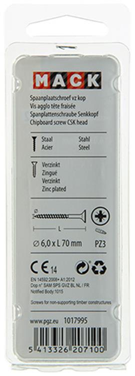 Mack 1017995 - Tornillo para aglomerado con cabeza chapada en amarillo. 12 piezas 6,0 x 70 mm | 5 piezas