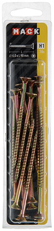 Mack 1017997 - tornillo para aglomerado con cabeza chapada en amarillo. 16 piezas 6,0 x 90 mm | 5 piezas