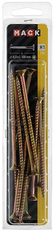 Mack 1017998 - Tornillo para aglomerado con cabeza chapada en amarillo. 14 piezas 6,0 x 100 mm | 5 piezas