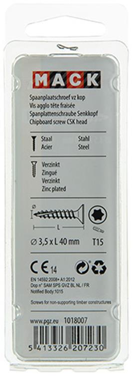 Mack 1018007 - spainplschr.vzkop-automontaje chapado en amarillo 55 piezas 3,5 x 40 mm | 5 piezas