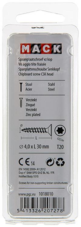 Mack 1018010 - spainplschr.vzkop-automontaje chapado en amarillo 65 piezas 4,0 x 30 mm | 5 piezas
