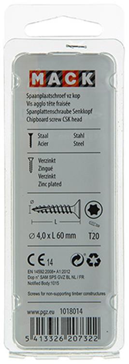 Mack 1018014 - spainplschr.vzkop-automontaje chapado en amarillo 25 piezas 4,0 x 60 mm | 5 piezas