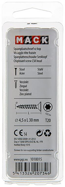 Mack 1018015 - españa plschr.vzkop-automontaje chapado en amarillo 45 piezas 4,5 x 30 mm | 5 piezas