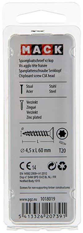 Mack 1018019 - spainplschr.vzkop-automontaje chapado en amarillo 25 piezas 4,5 x 60 mm | 5 piezas