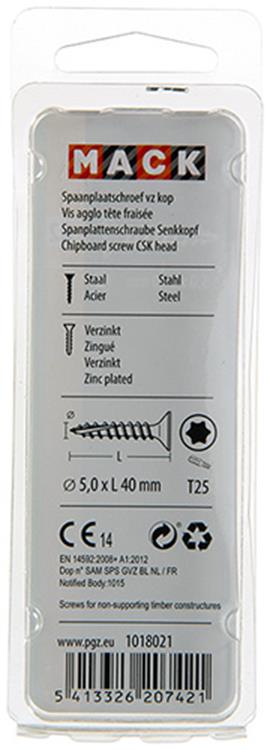Mack 1018021 - spainplschr.vzkop-automontaje chapado en amarillo 26 piezas 5,0 x 40 mm | 5 piezas
