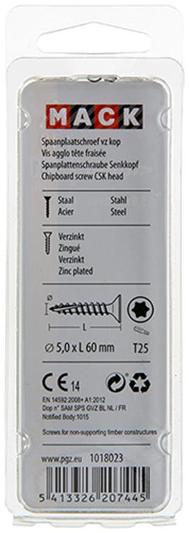 Mack 1018023 - spainplschr.vzkop-automontaje chapado en amarillo 20 piezas 5,0 x 60 mm | 5 piezas