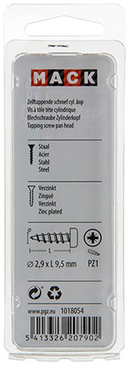 Mack 1018054 - tornillo autorroscante con culata chapada 110 piezas 2,9 x 9,5 mm | 10 piezas
