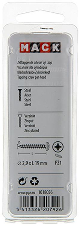 Mack 1018056 - tornillo autorroscante culata galv. 80 piezas 2,9 x 19 mm | 10 piezas