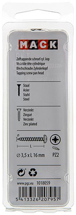 Mack 1018059 - tornillo autorroscante con cabeza cilíndrica galvanizada. 74 piezas 3,5 x 16 mm | 10 piezas