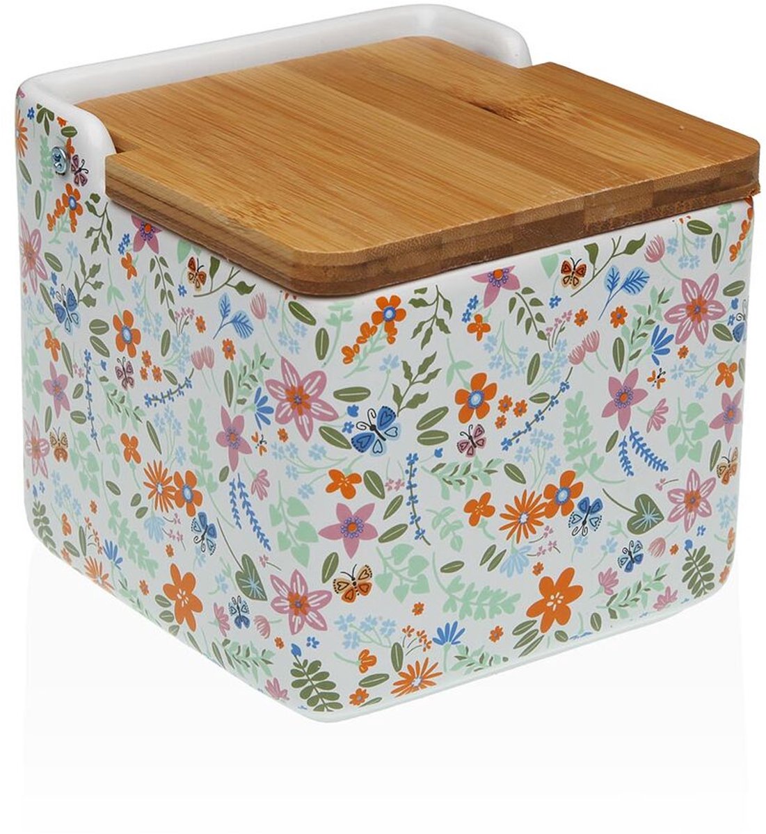 Versa zoutvaatje met deksel keramisch dolomite blommor 12,2 x 11,5 x 12,2 cm