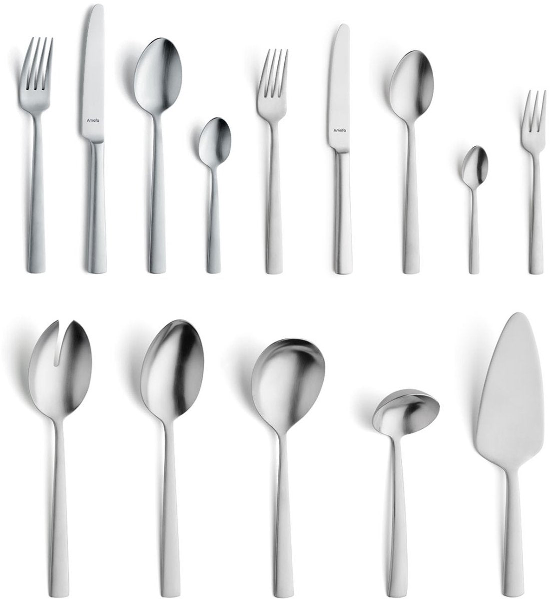 Amefa ventura - set posate - 60 pezzi - 6 persone - satinate - opache - color argento