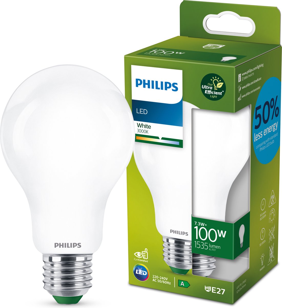 Philips LED Lampada LED Philips ultra efficiente opaca - 100 W - E27 - luce bianca