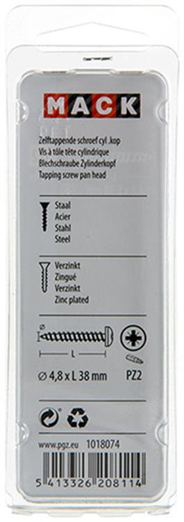 Mack 1018074 - tornillo autorroscante con cabeza cilíndrica galvanizada. 24 piezas 4,8 x 38 mm | 5 piezas