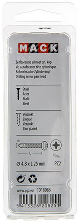 Mack 1018086 - tornillo autoperforante cabeza cilíndrica chapada 55uds 4,8 x 25 mm | 5 piezas