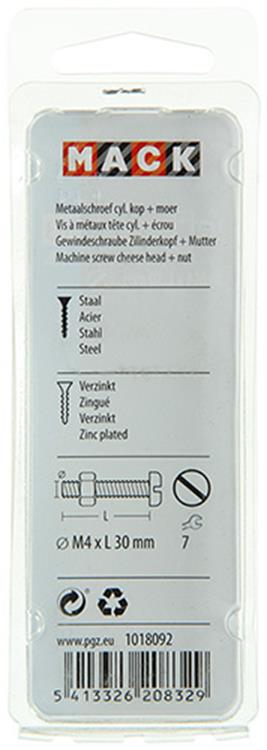 Mack 1018092 - cilindro de tornillo metálico. cabeza + tuerca plateada 40 piezas m4 x 30 mm | 5 piezas