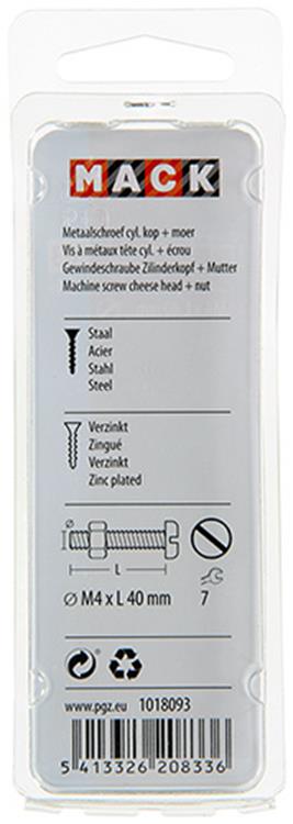 Mack 1018093 - cilindro de tornillo metálico. cabeza + tuerca chapada 34 piezas m4 x 40 mm | 5 piezas