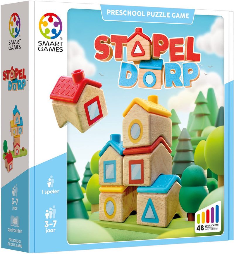 Giochi intelligenti Stack Village - gioco di pensiero logico in legno - 48 sfide di costruzione spaziale - gioco educativo da solista per bambini piccoli - da 3 anni