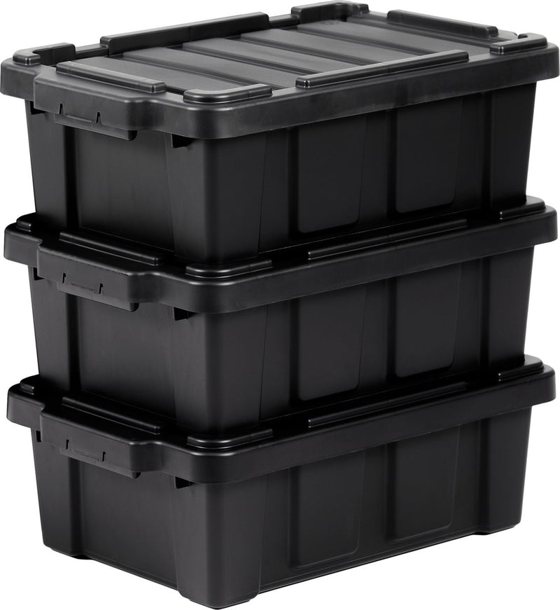 Robusta scatola portaoggetti Iris Power Box - 12,5 l - 100% plastica riciclata - nera - set da 3