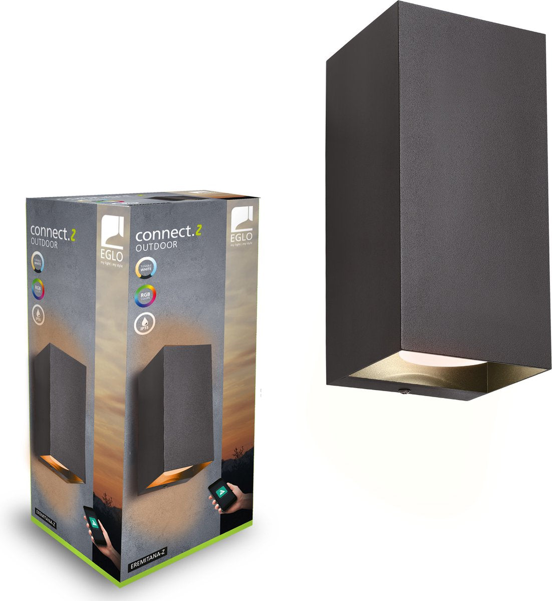 Eglo connect.z eremitana-z lampada da parete smart da esterno - gu10 - 24 cm - nero - luce bianca rgb orientabile - dimmerabile - zigbee