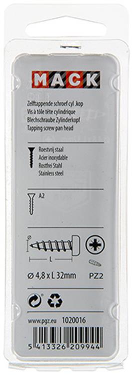 Mack 1020016 - tornillo autorroscante culata a2 20 piezas 4,8 x 32 mm | 5 piezas