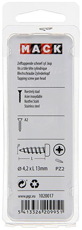 Mack 1020017 - tornillo autorroscante culata a2 44 piezas 4,2 x 13 mm | 5 piezas