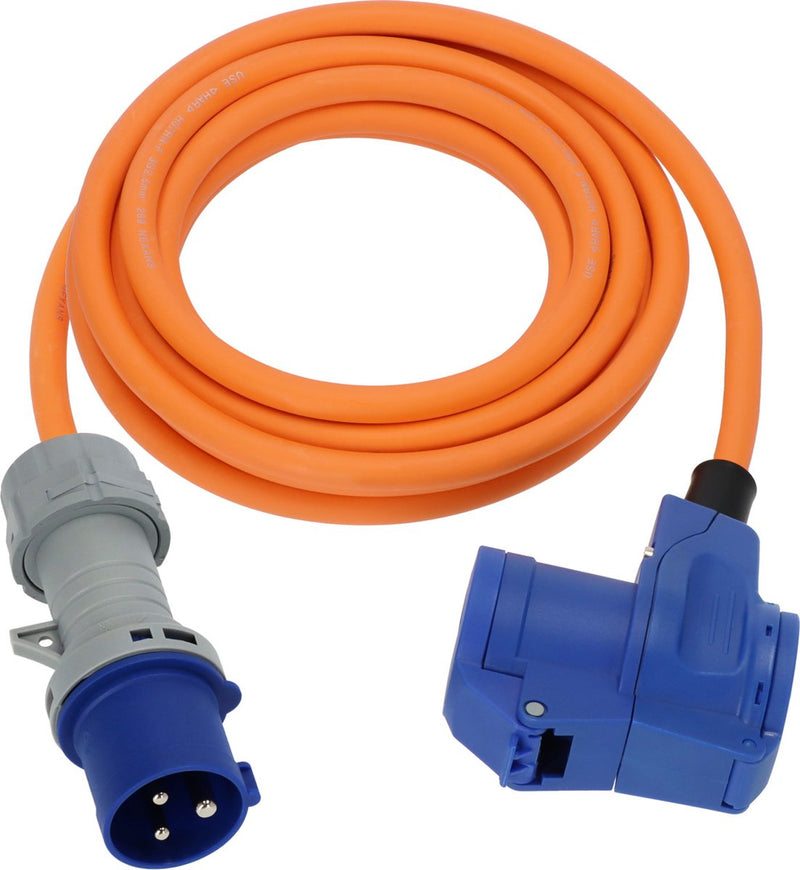 Brennerstuhl cee camping cable alargador de 3 m en naranja (enchufe cee y acoplamiento en ángulo recto incl. enchufe combinado con conexión a tierra con indicador de voltaje LED, 230v 16a, para uso continuo en exteriores, fabricado en Alemania)