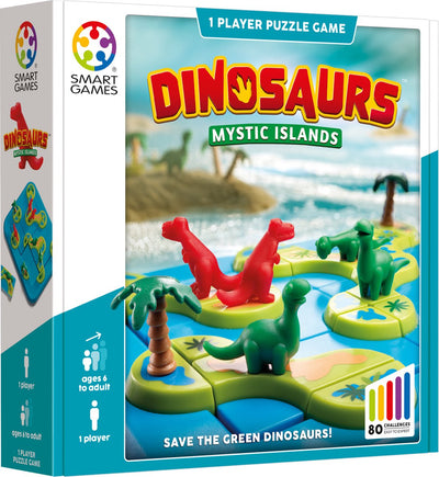 Dinosauri Smartgames: isole mistiche - gioco di pensiero logico - 80 sfide educative con i dinosauri - gioco solitario con puzzle di forme - da 6 anni