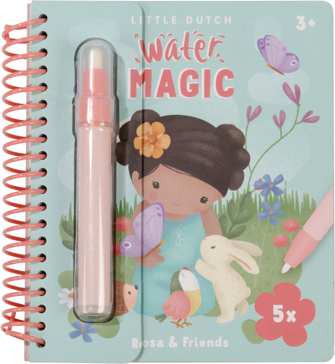 Piccolo quaderno olandese per disegni ad acqua, magia dell'acqua, amici rosa – giocattoli bambù
