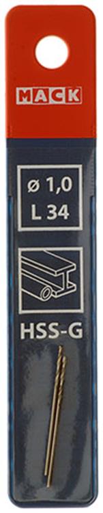 Mack 1018396 - broca para metal hss g din 338 ø 1,0 x 34 mm 2 uds | 5 piezas