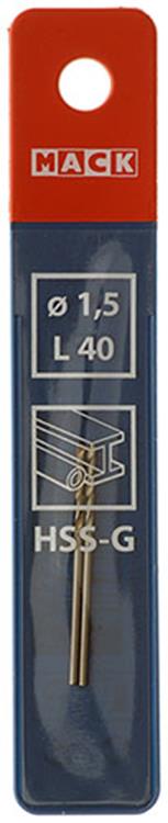 Mack 1018397 - taladro para metal hss g din 338 ø 1,5 x 40 mm 2 piezas | 5 piezas
